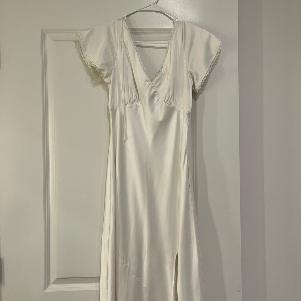 Kittenish Cream Slit Maxi Gown